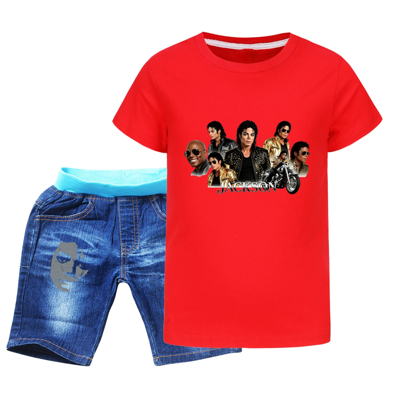 Kids’ Tee & Denim Shorts Set — 5829 Edition, Style 10 · Denim · Red