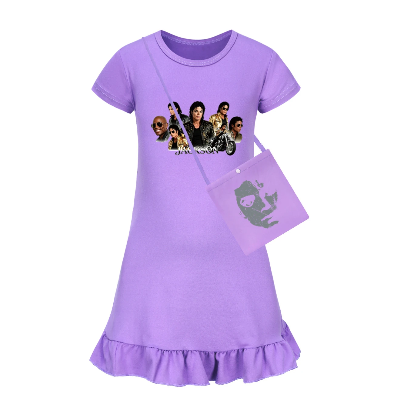 Girls’ Ruffle-Hem Lounge Dress — 5829 Edition, Style 01 · with Bag · Purple