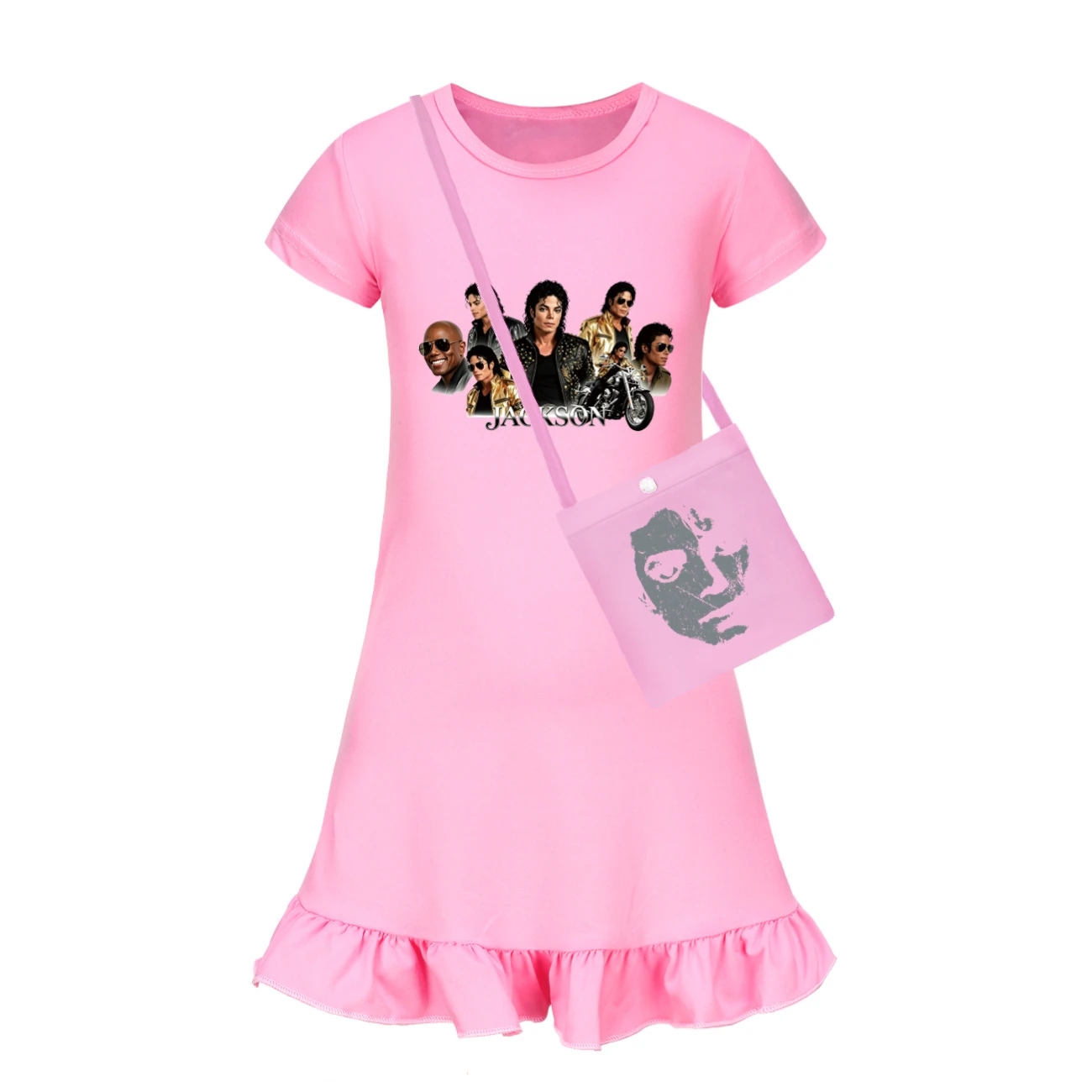 Girls’ Ruffle-Hem Lounge Dress — 5829 Edition, Style 03 · with Bag · Pink