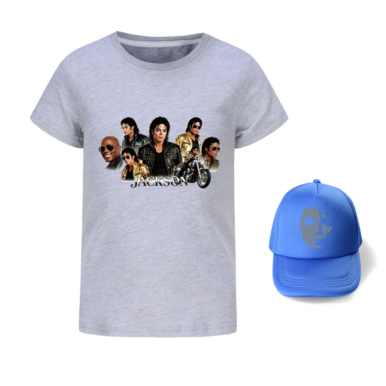 Kids’ Graphic Tee & Sun Hat Set — 5829 Edition, Style 05 · Grey