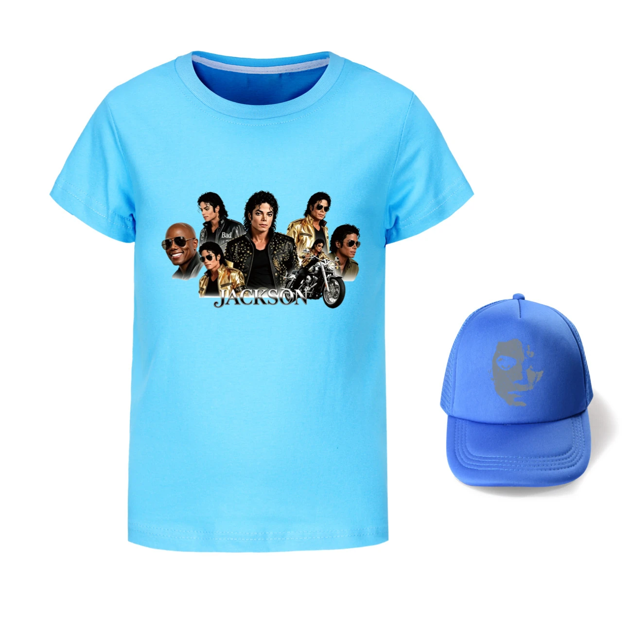 Kids’ Graphic Tee & Sun Hat Set — 5829 Edition, Style 08 · Light Blue