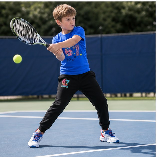A child playing in colorful Wink & Weave kidswear